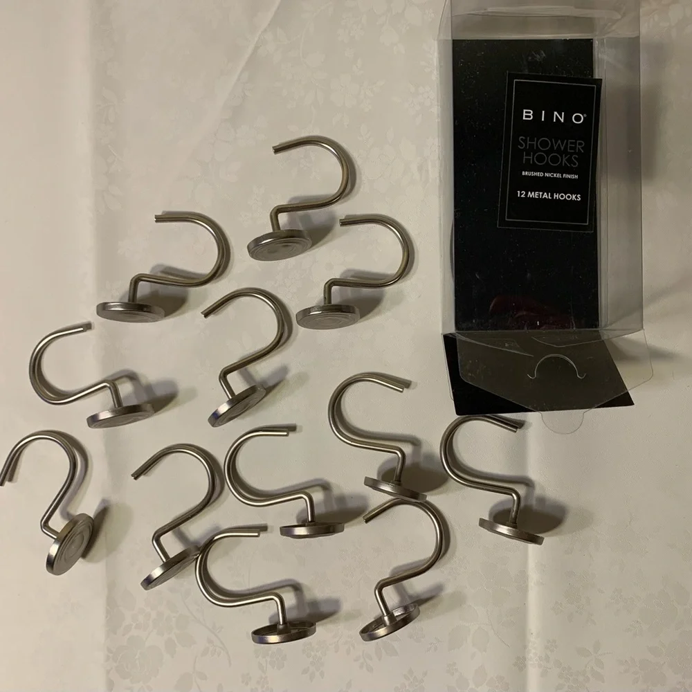 🛍🛍 BOGO!!! 🛍🛍 NIB Shower Curtain Hooks: Set of 12 New Brushed Nickel Hangers